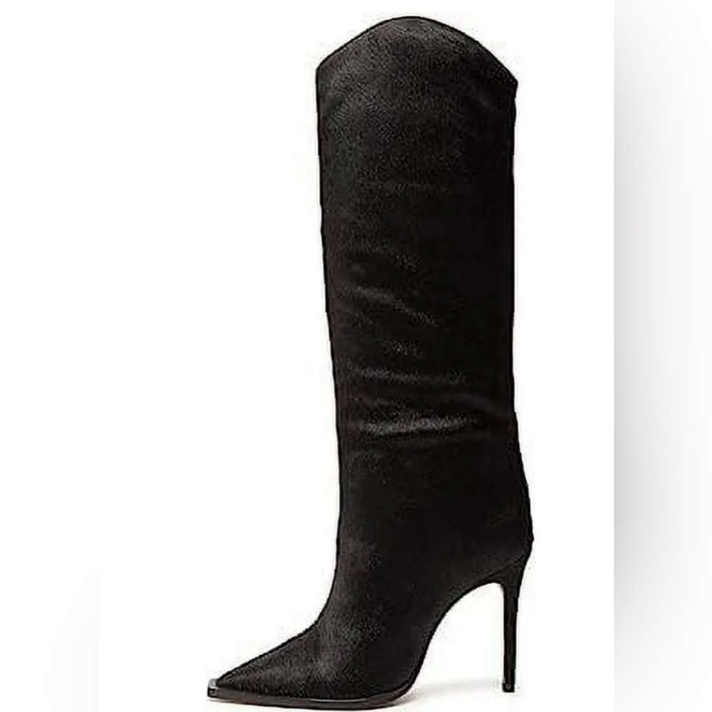 Schutz Maryana Welt Wild Black Pull On Pointed Toe High Stiletto Boots size 10